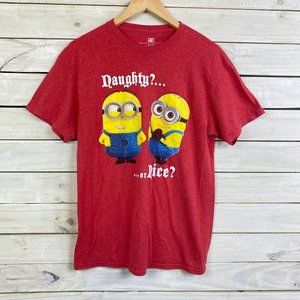 Despicable ME Men's Short Sleeve Red Shirt " Naughty or Nice " Size SMALL